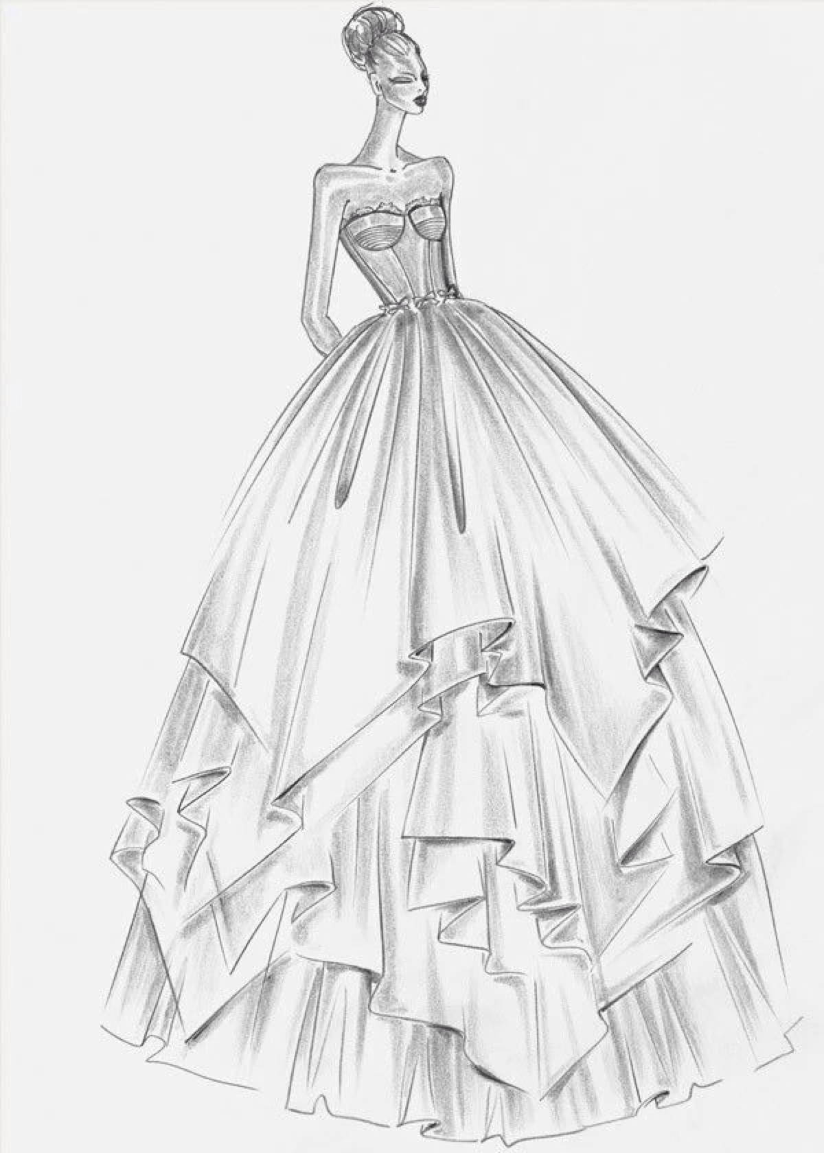 【简单黑白·线条的魅力 时装设计手稿 手绘 铅笔画 婚纱