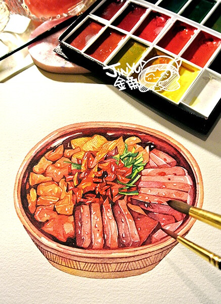 扫描仪不可能把美食画的那么逼真,我只是用心画出了一份对川菜的情感