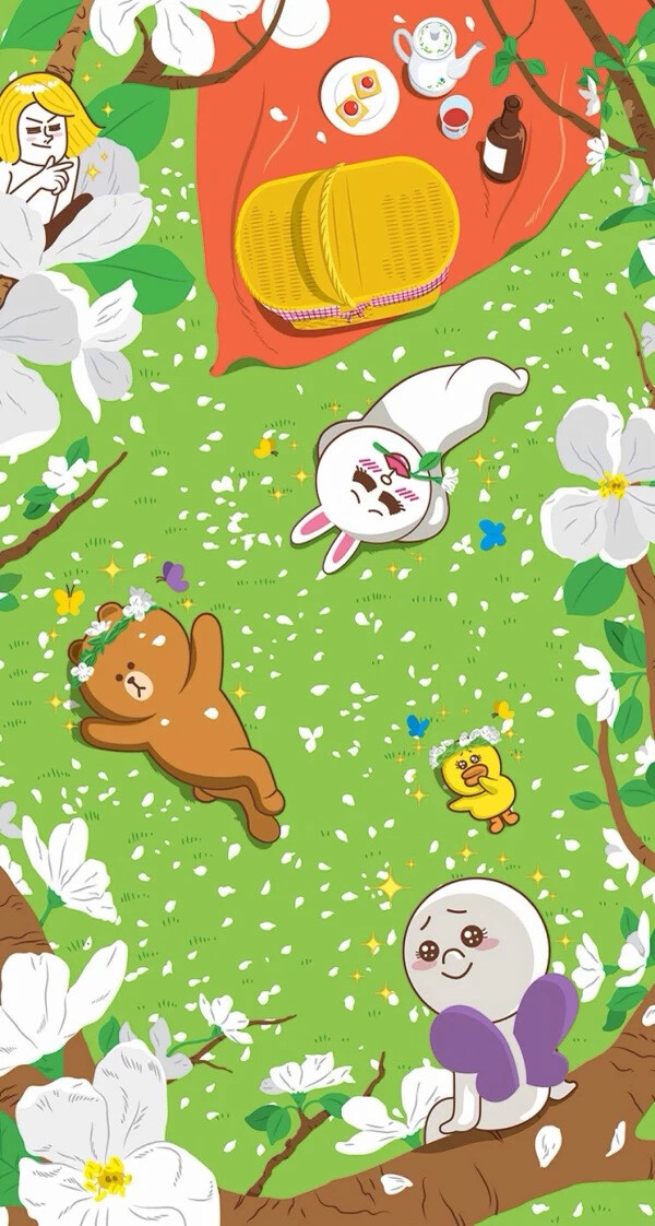 line friend iphone 壁纸 锁屏 手绘 平铺 背景