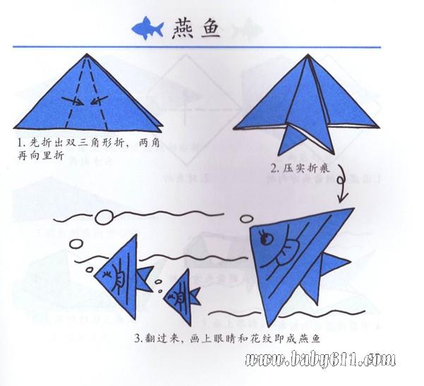 幼儿简易折纸:燕鱼