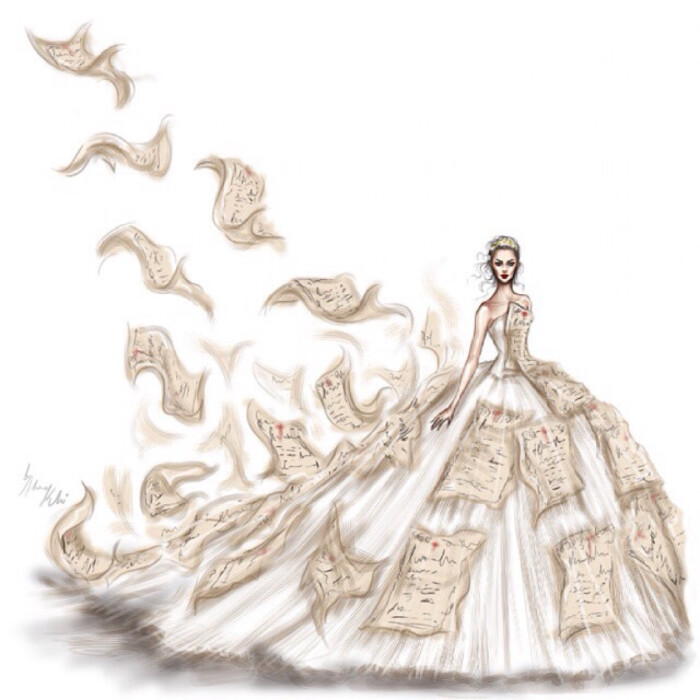 华丽大气的婚纱礼服手绘插画 素材