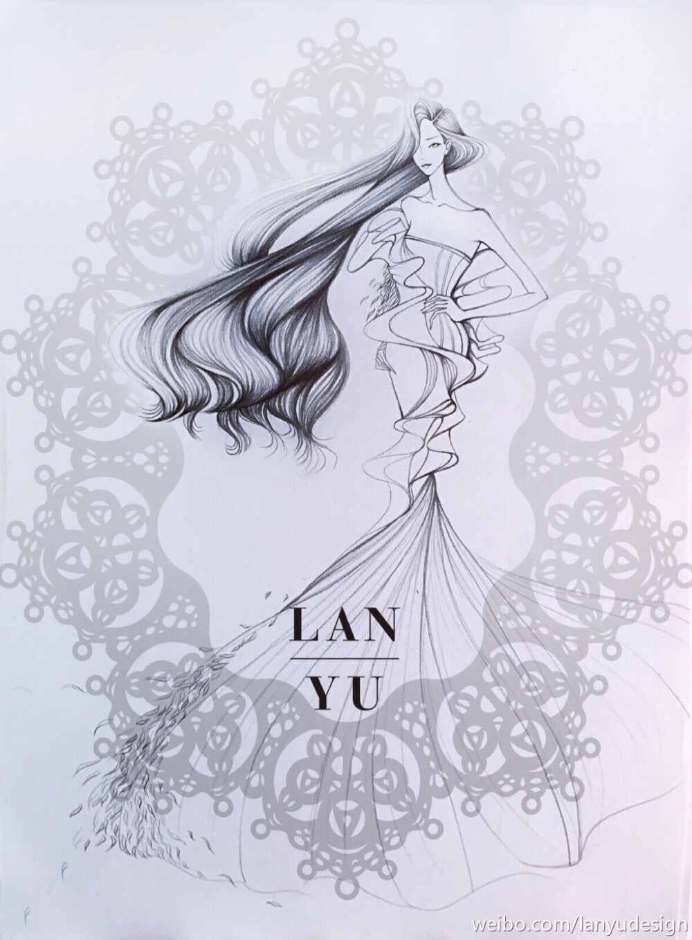 yu haute couture 2015春夏高定设计效果图 等风来 铅笔画 手绘 兰玉