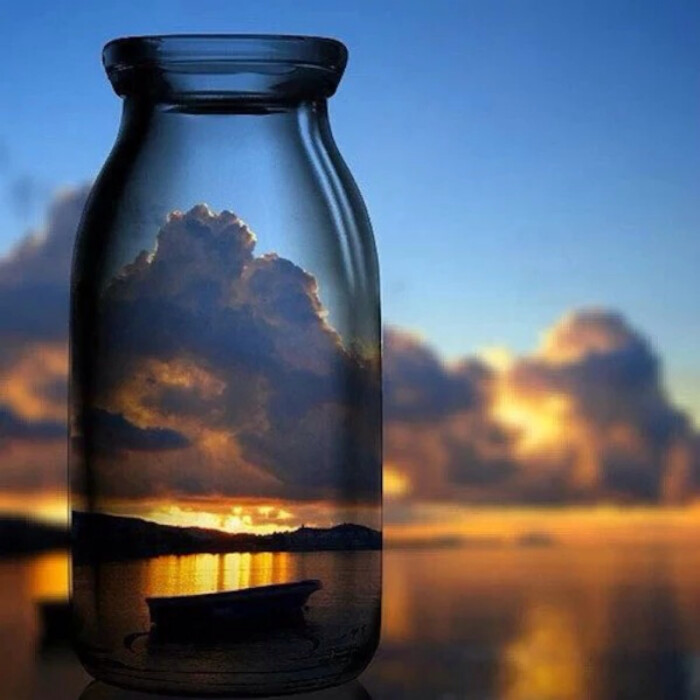 唯美,瓶子,景色,日落,黄昏,蓝天.