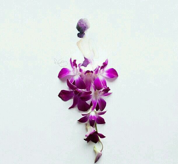 她将水彩和花瓣相结合,用一系列花朵当做裙子,美的让人心醉