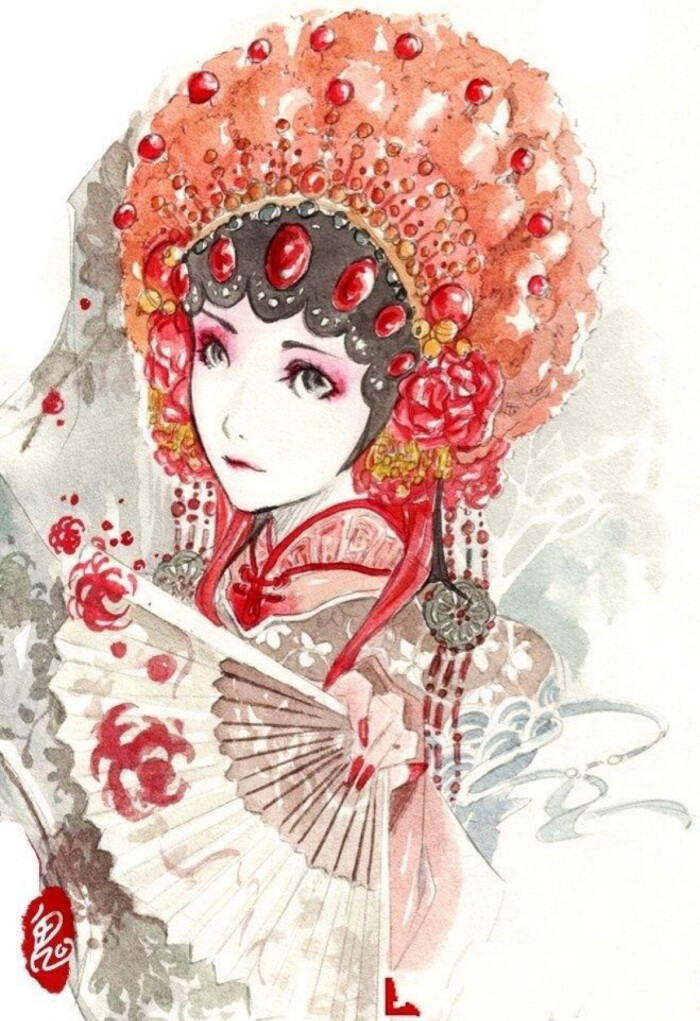 青衣.花旦.戏曲.京剧.妩媚.国剧.手绘插画.