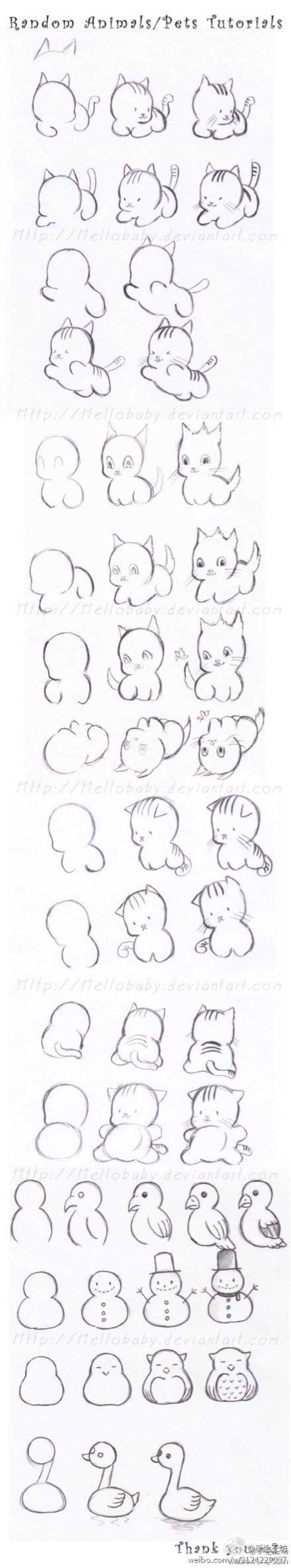 简笔画 stick figure 手绘教程 卡通 插画 猫咪 雪人