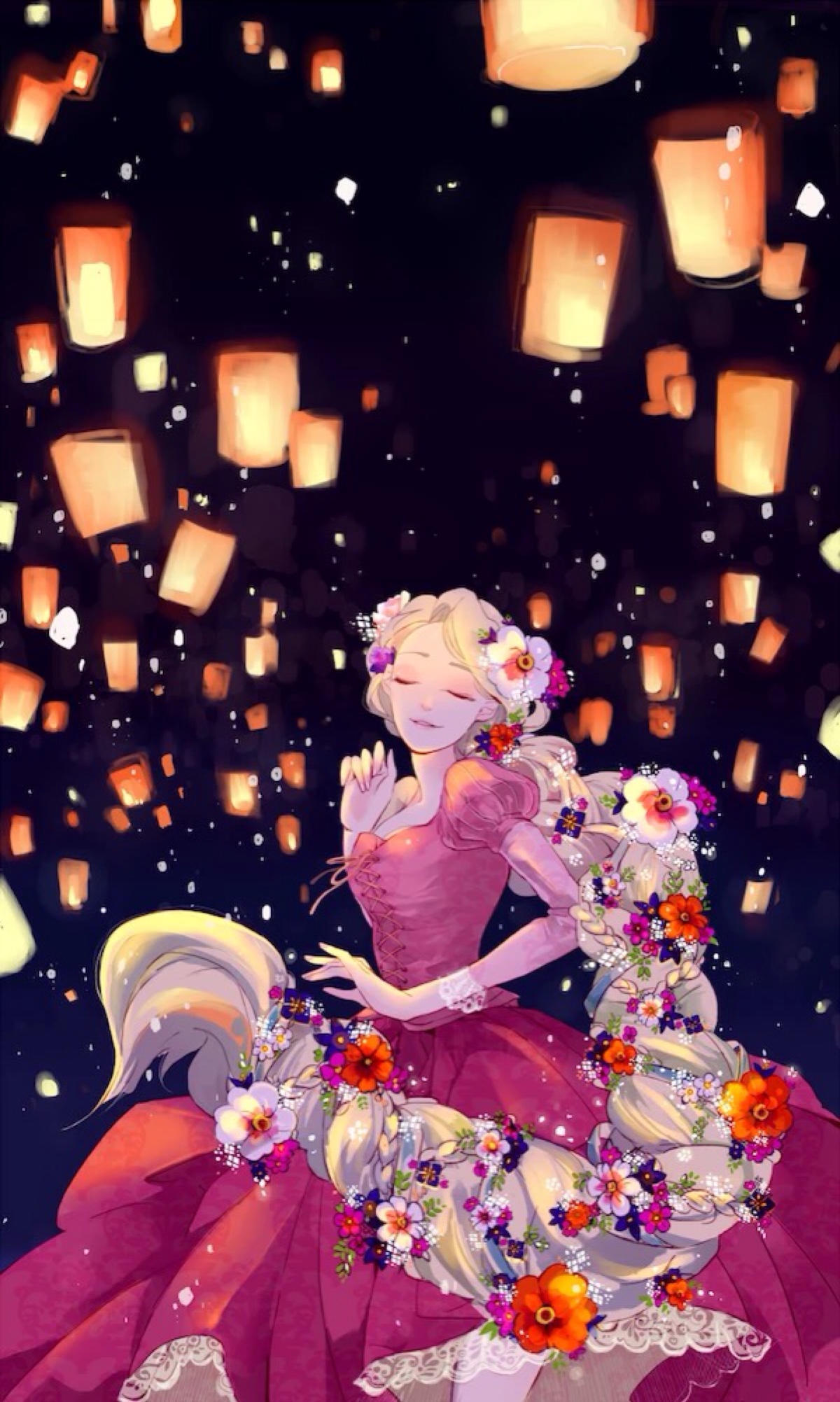 长发公主 少女 二次元 插画 壁纸 手绘 色彩 童话 故事 唯美 温馨