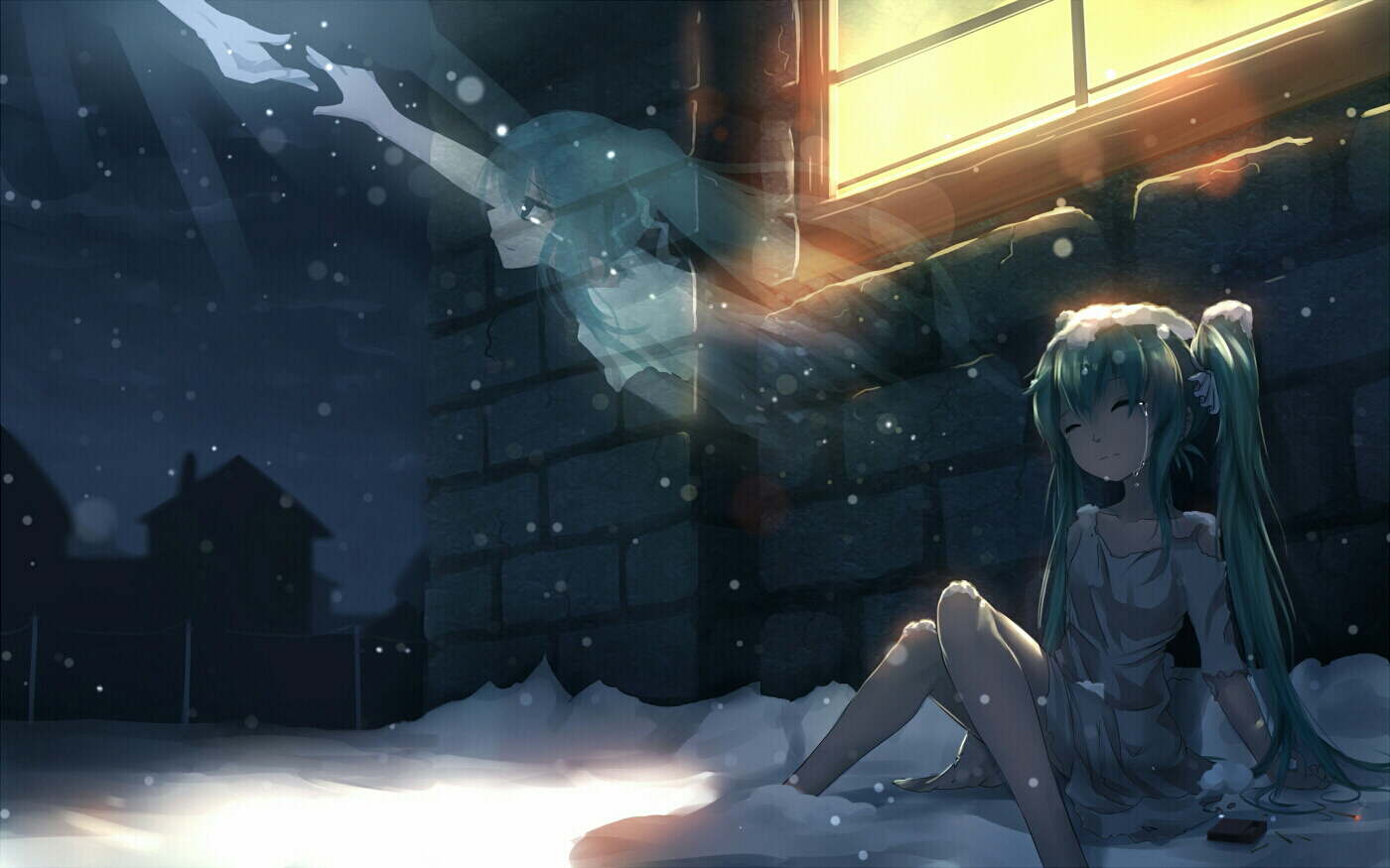 初音未来,//卖火柴的小女孩 冬季 二次元插画,少女