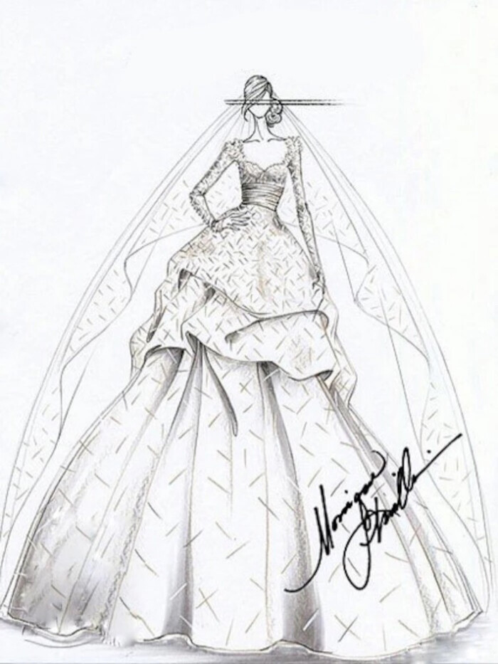 手绘插画 素材 时装周 婚纱手绘 铅笔画 设计稿