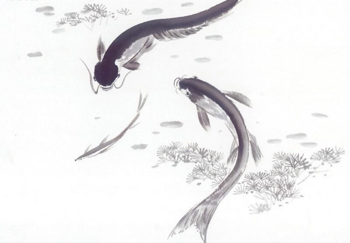 中国写意动物-黑色锦鲤