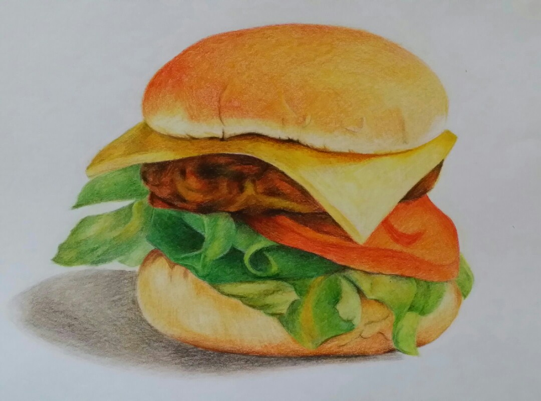 彩铅手绘《牛肉汉堡》