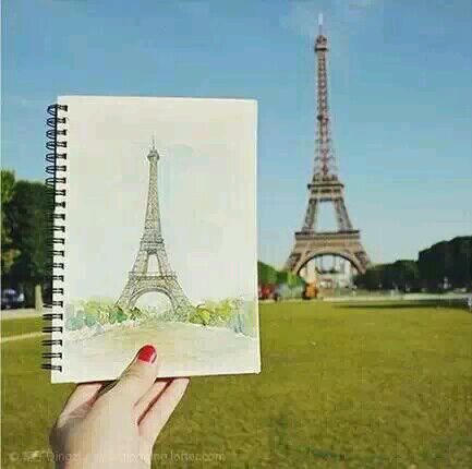 巴黎铁塔73水溶铅笔画!