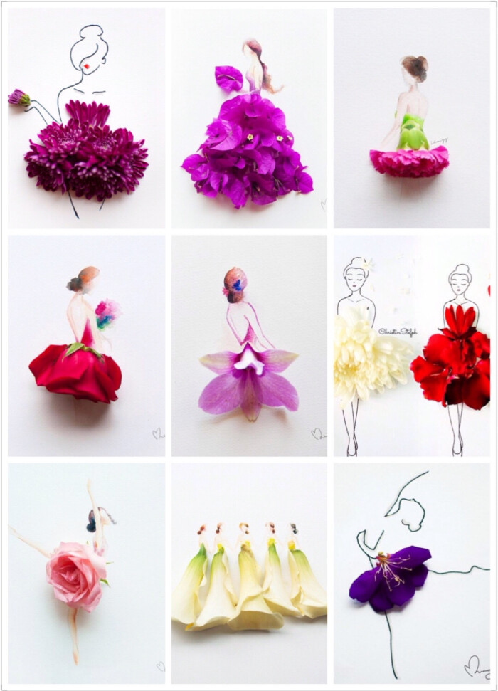 来自马来西亚艺术家limzy的作品,她将水彩和花瓣相结合,用一系列花朵