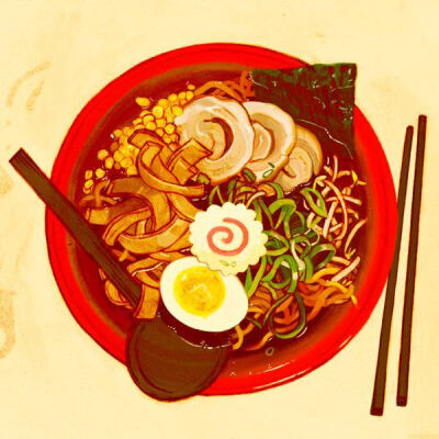 手绘水彩 美食食物 图画 拉面