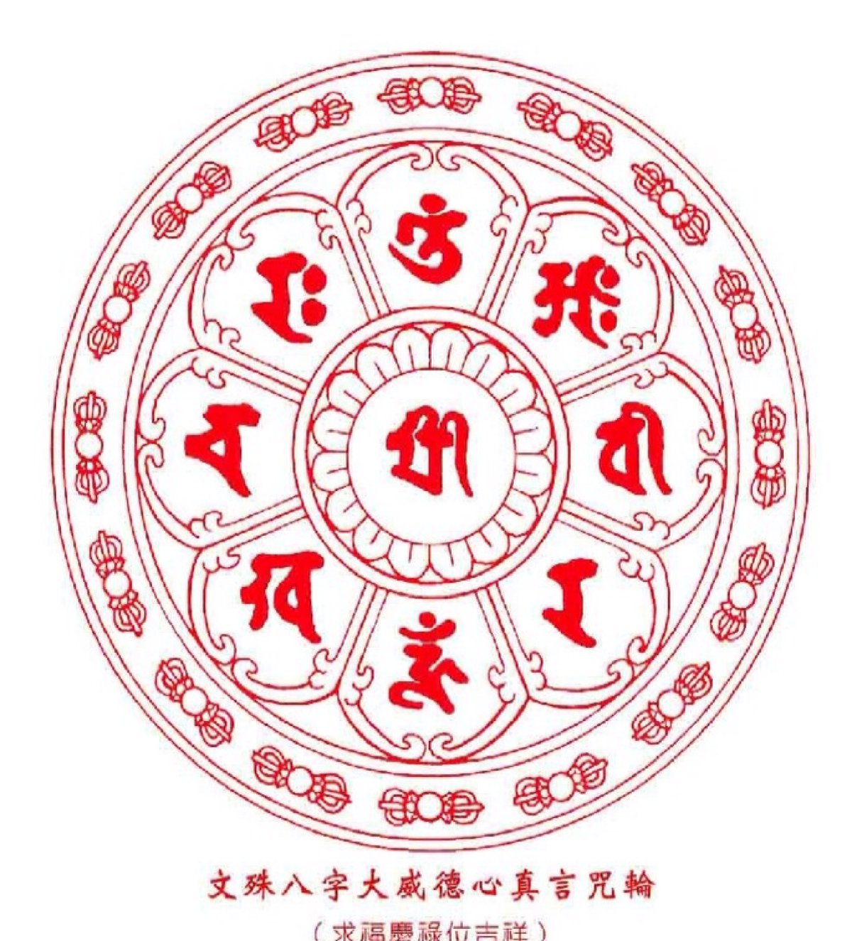 【文殊菩萨八字威德心咒轮】 神效殊胜,奇妙真言,灾祸消灭,神鬼护持!