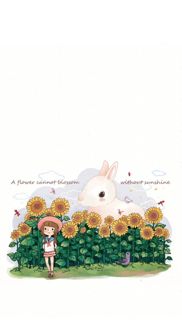 壁纸-手绘卡通-向日葵|女孩|兔子(via 网络…-堆