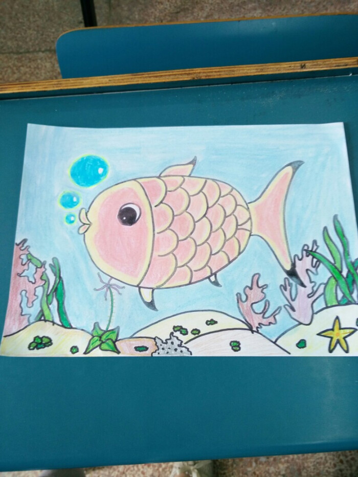 儿童画 鱼 粉笔