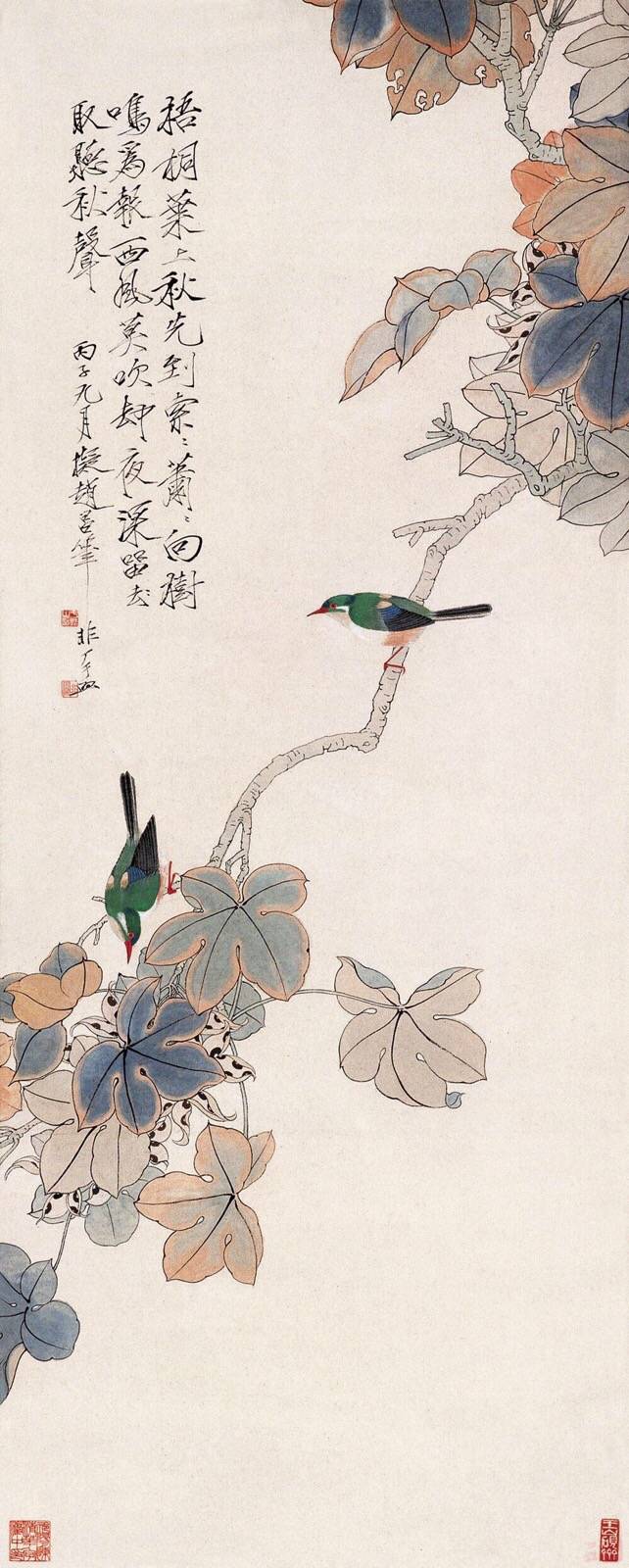 20世纪北方"京派"工笔花鸟画的杰出代表,其工谨明丽,重色浓妆的工笔画