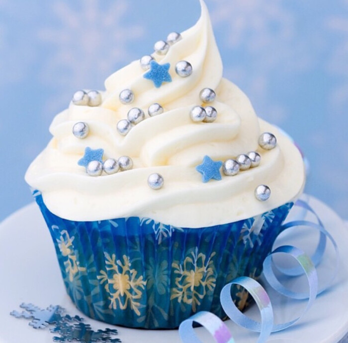 纸杯蛋糕 雪花 蓝色 美食甜点