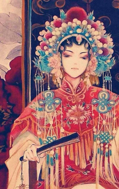 京剧戏曲戏子服装 手机壁纸背景女生头像 插图插画绘图二次元 古典