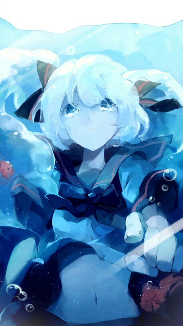 蓝色 冷色系 动漫 p站 二次元 插画 唯美 意境 壁纸 美少女