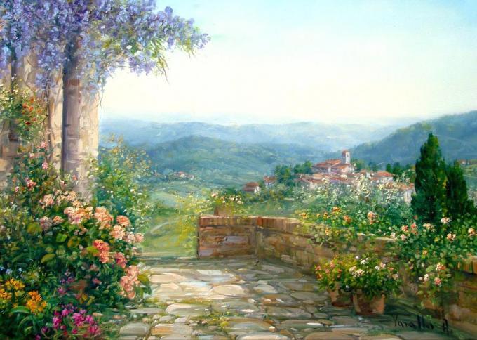 意大利艺术家antonietta varallo 庭院油画