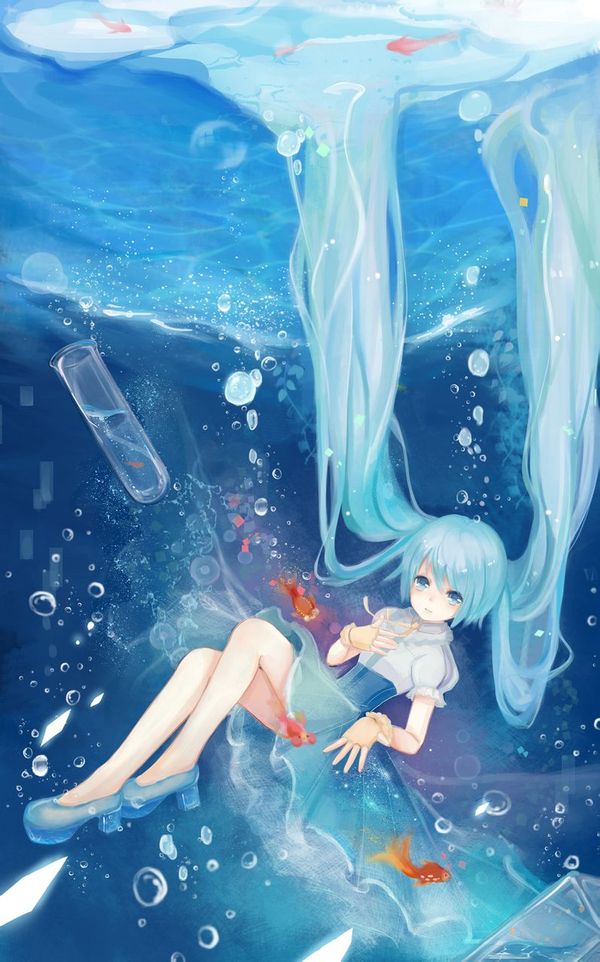蓝色 冷色系 p站 二次元 动漫 二次元 插画 壁纸 意境 唯美 少女