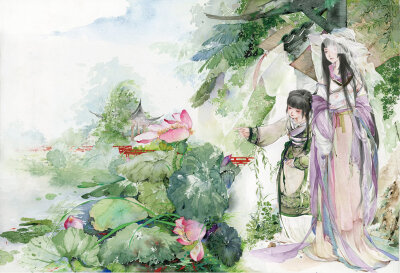 手绘水墨插画集《锦瑟》内页图,插画师:呀呀
