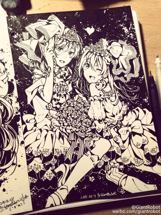 手绘水彩 壁纸插画 头像 线描 线稿素描