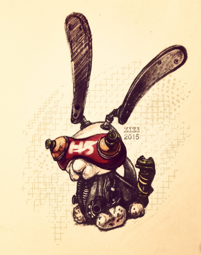 内只著名的 蒸朋 兔子 蒸汽朋克 机械 复古 兔子机器 原创 素描 手绘