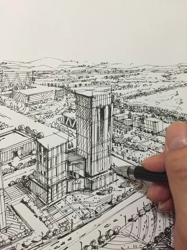 广州纯粹手绘教育创立人-连柏慧老师建筑手绘表现作品.徒手线稿