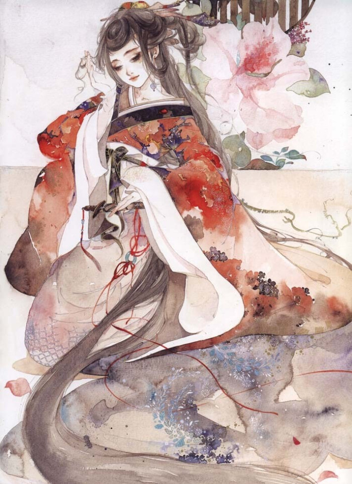 古风,《花女词》by呀呀,水彩二次元,插画,素材,手绘,动漫,动漫美女