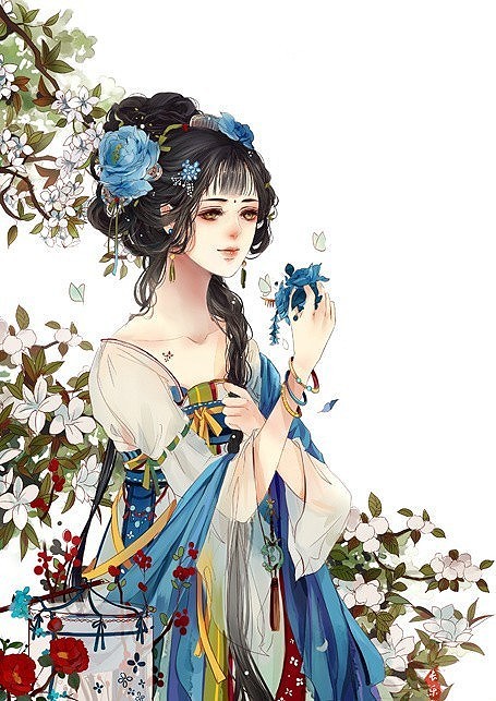 手绘#流年色玥落倾城的古风美女手绘画板/壁纸/插画