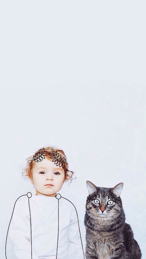 可爱宝宝 女孩与猫 手机壁纸 锁屏壁纸
