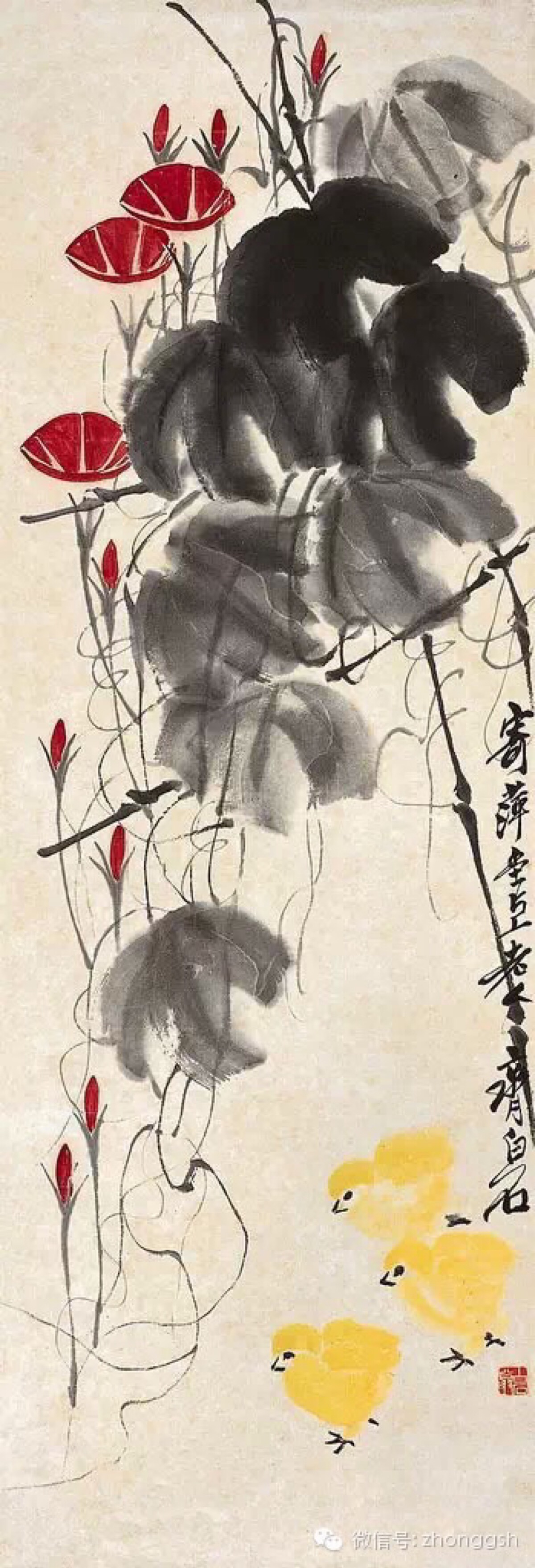 齐白石《牵牛花》 齐白石画牵牛花约始自1920年代,源自一段与梅兰芳