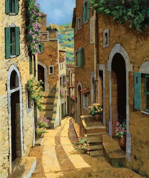 【午后的阳光,熟悉的街道】--guido borelli 欧洲风景油画