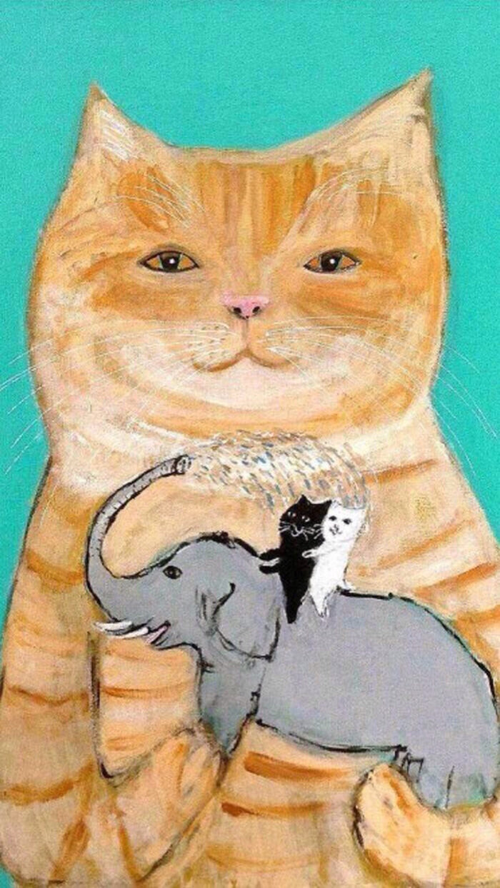 猫咪 手绘 油画 高清壁纸 iphone壁纸 /欣勾勾