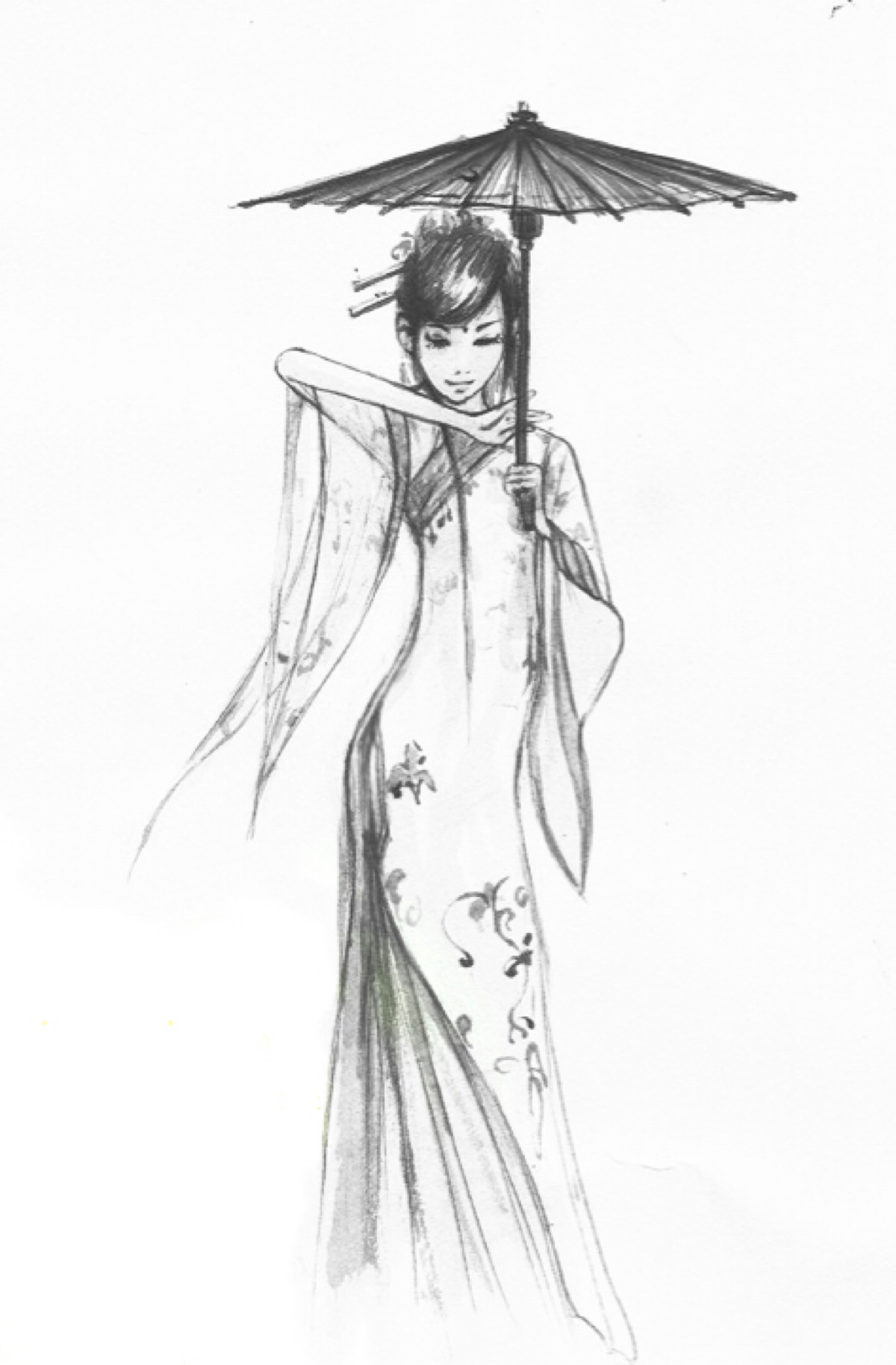 古风插画之执伞梦雨烟痕