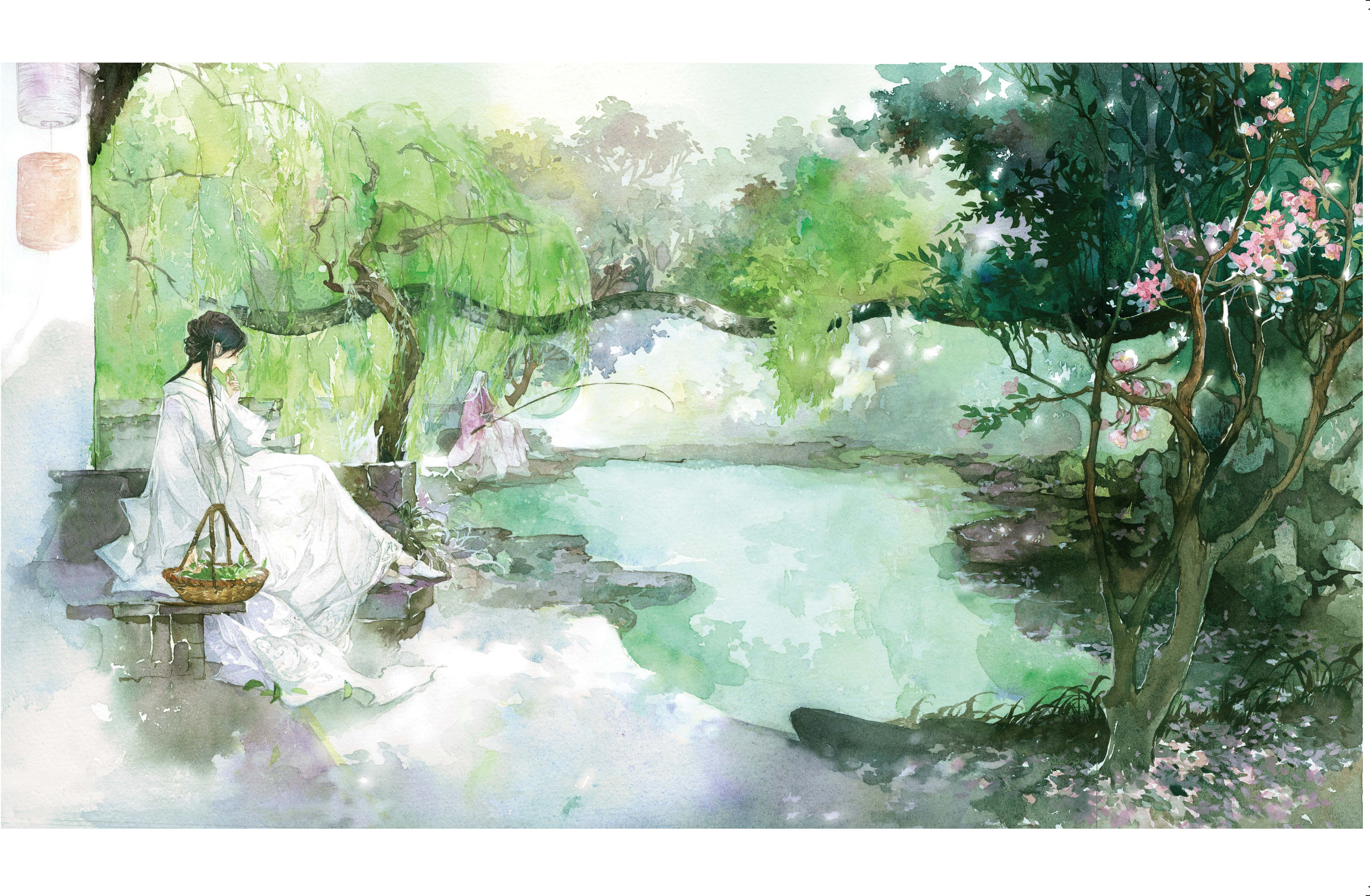 eno.古风水彩手绘:《骨鸟》——悠然