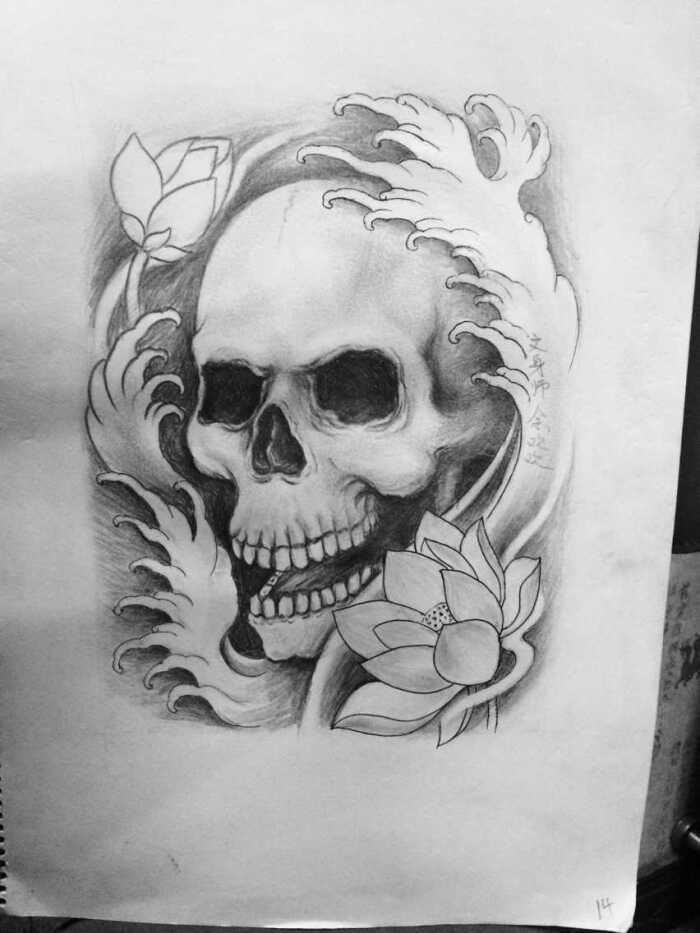 我的纹身设计图,骷髅头莲花原稿