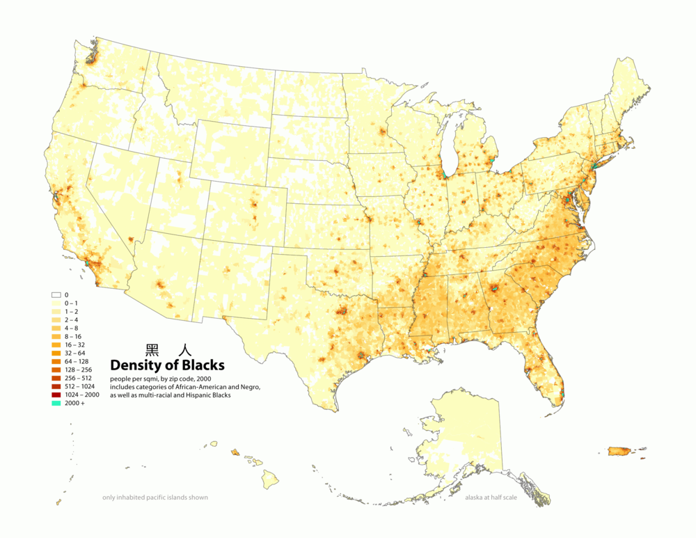 美国各种族人口分布图(2000年数据)