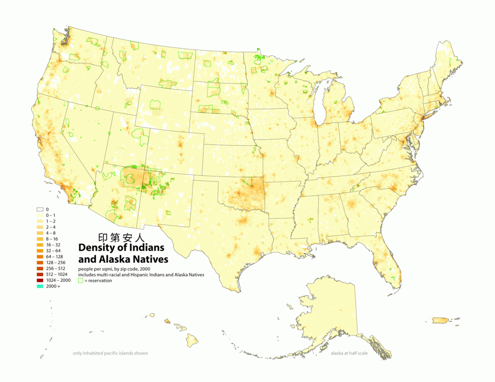 美国各种族人口分布图(2000年数据)