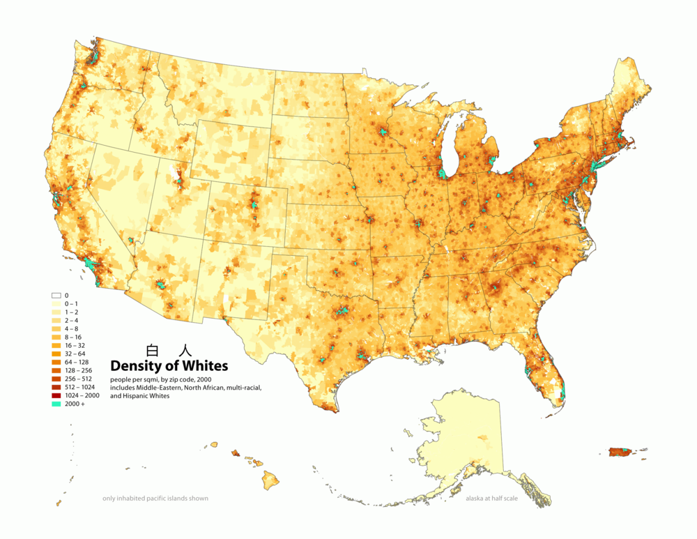 美国各种族人口分布图(2000年数据)