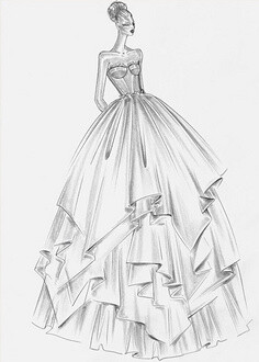 【简单黑白·线条的魅力】 时装设计手稿 手绘 铅笔画 婚纱.