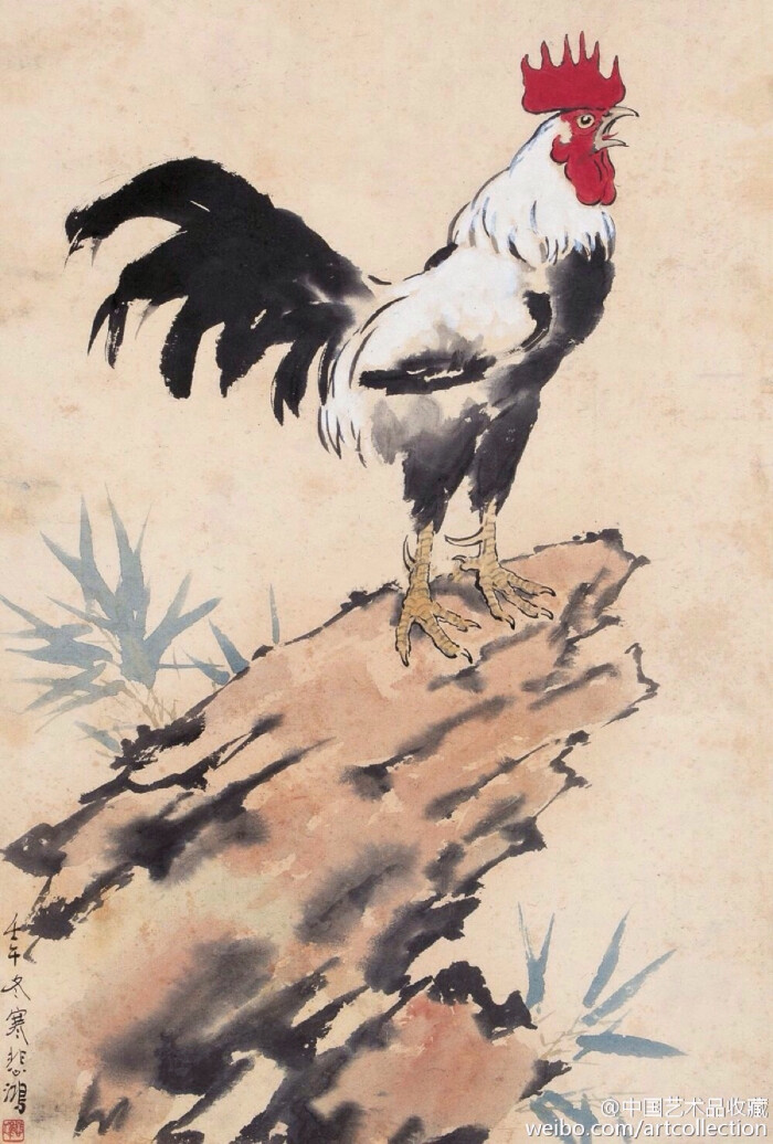 【 徐悲鸿 《大吉图》 】在中国古代,雄鸡一直被文人们所称赞.