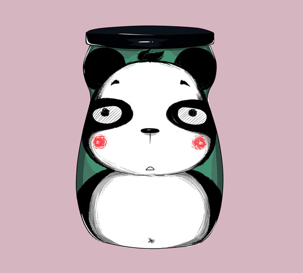 熊猫# 瓶子 插画 q版 (作者:@y-章鱼丸子)