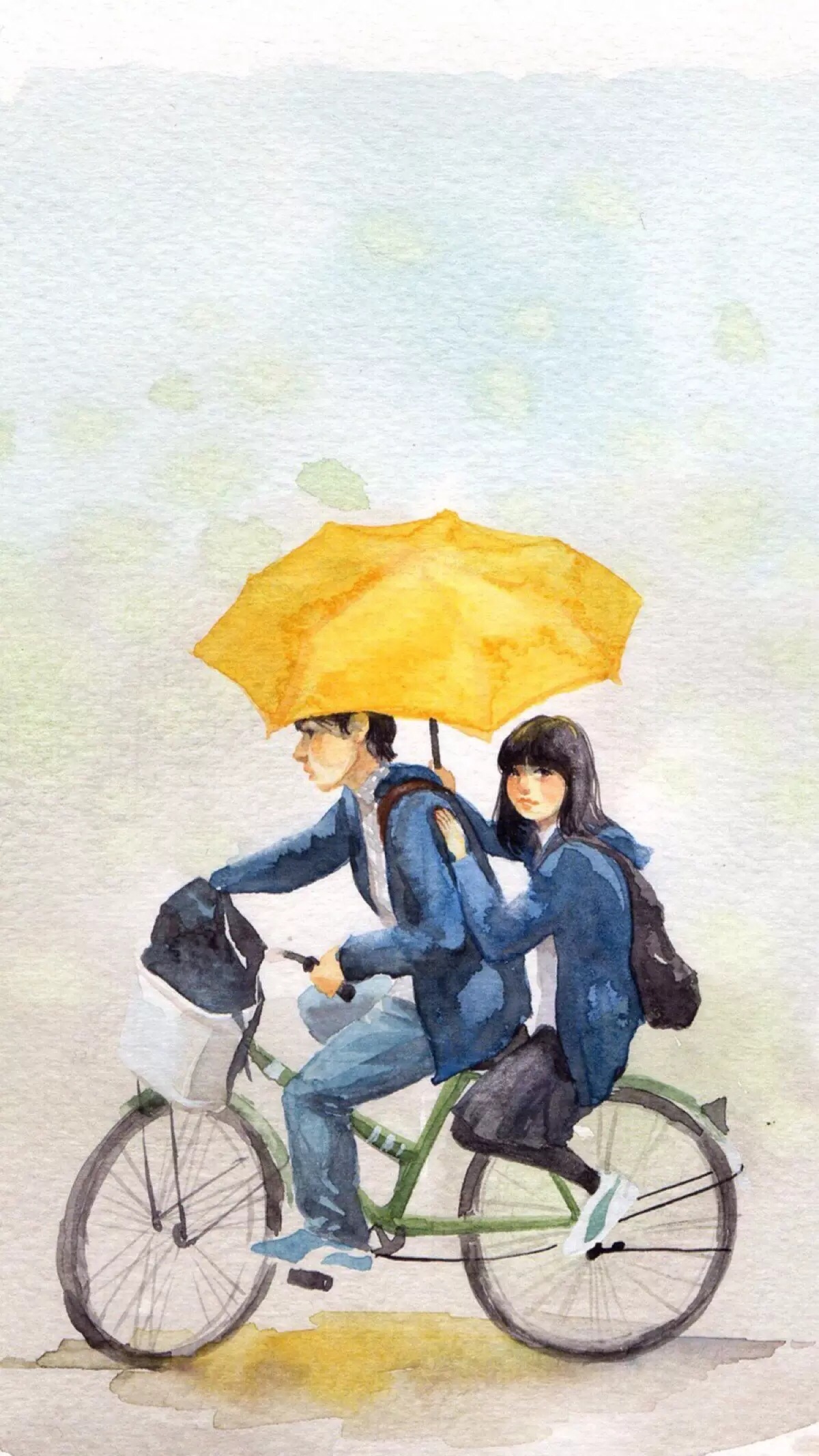 一起回家 卡通壁纸 头像 清新 插画 我们的青春 自行车上的爱情