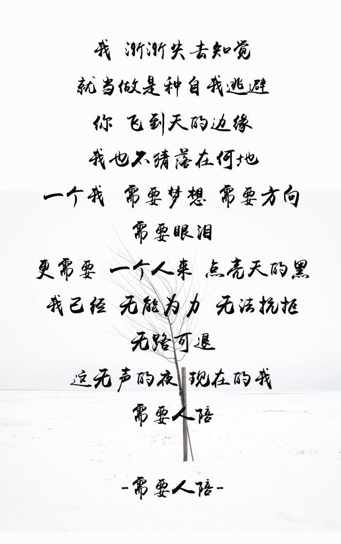 我已经 无能为力 无法抗拒 无路可退 这无声的夜 现在的我 需要人陪