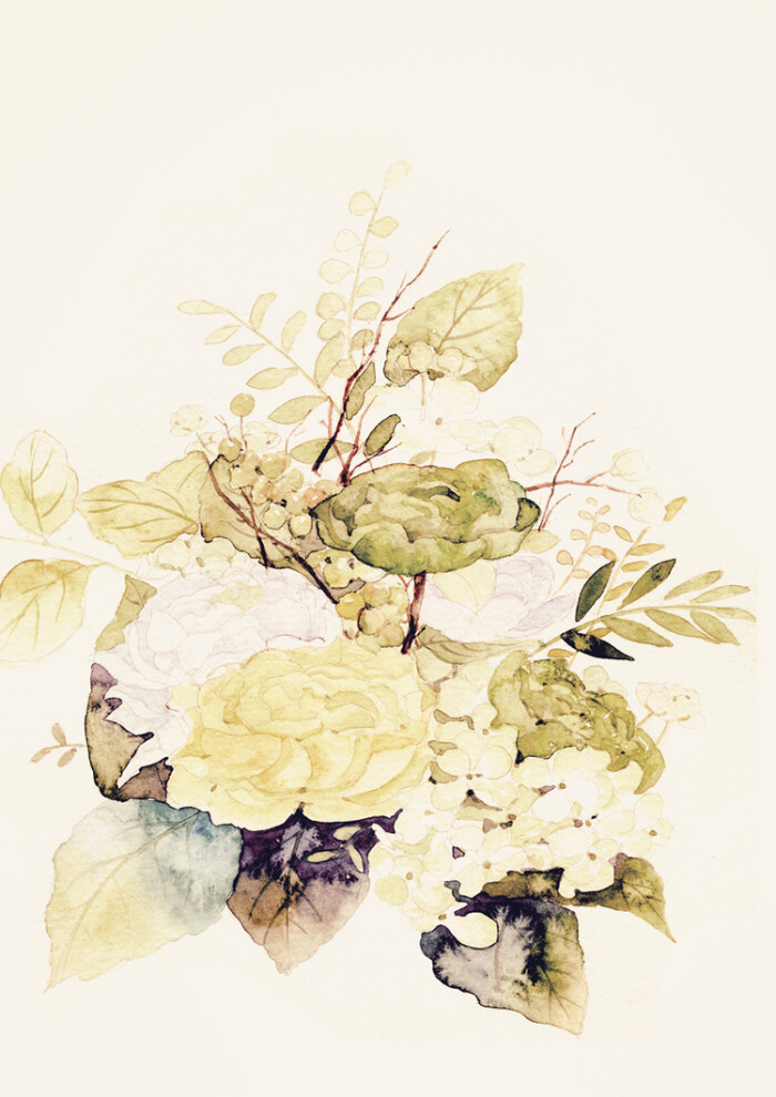 花草,水墨,封面,淡雅,唯美,插画,古风