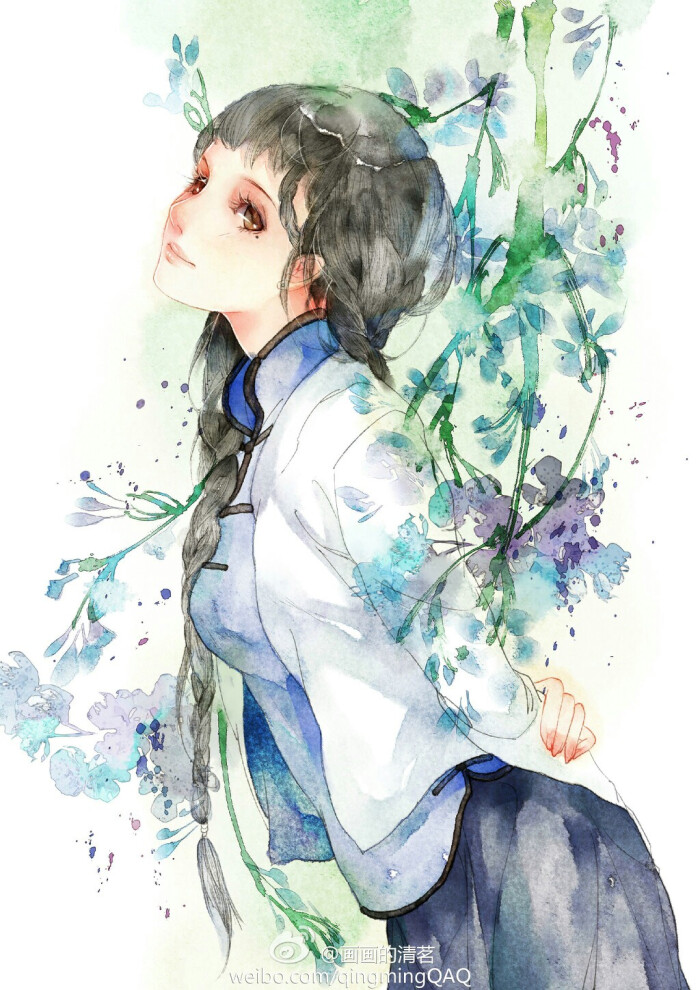 【授权搬运】#插画#手绘#少女#唯美#水彩#旗袍##梦幻#二次元# 微博